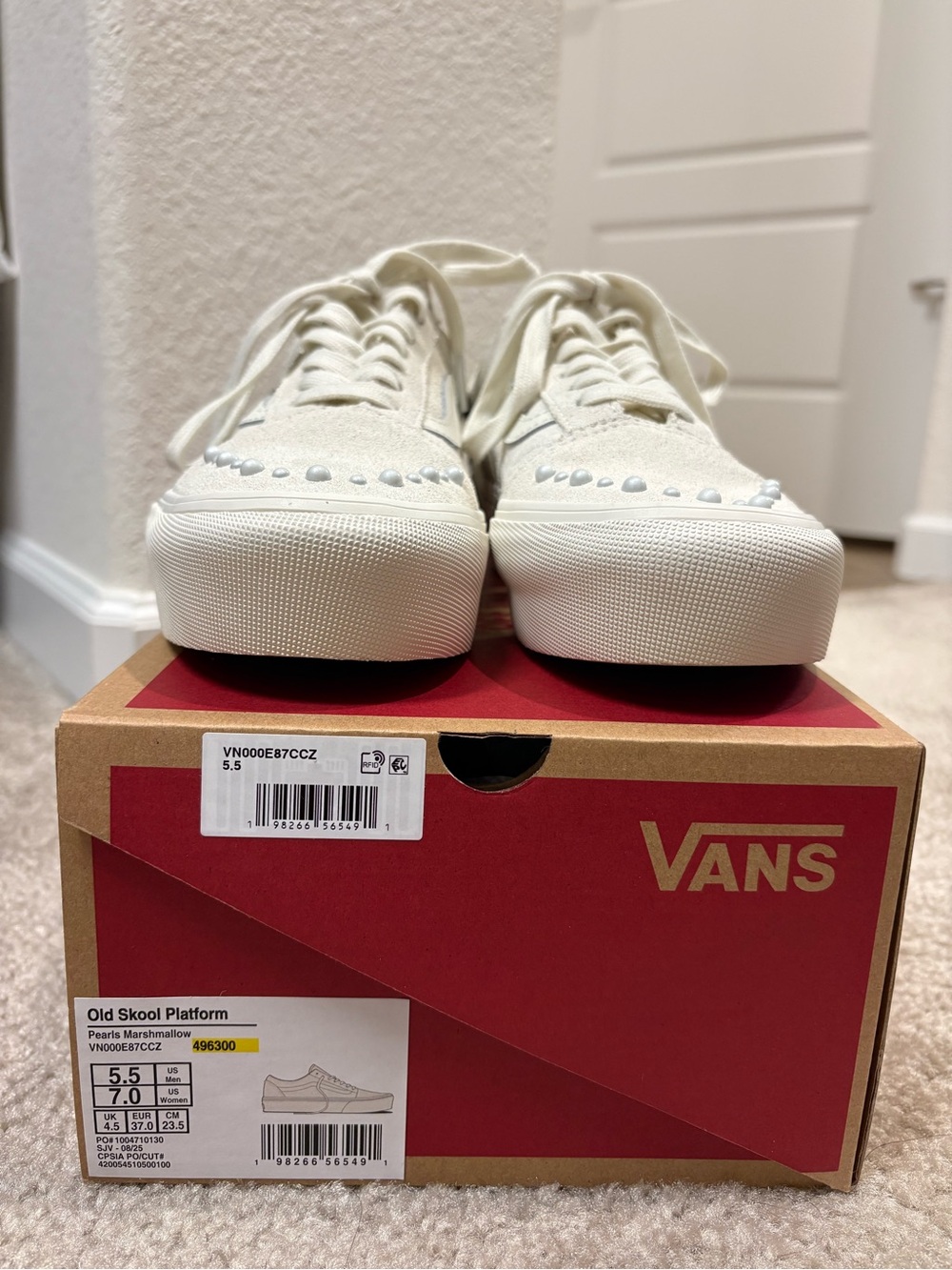 Vans Old Skool Platform Sneakers in Marshmallow White with Stud Accents